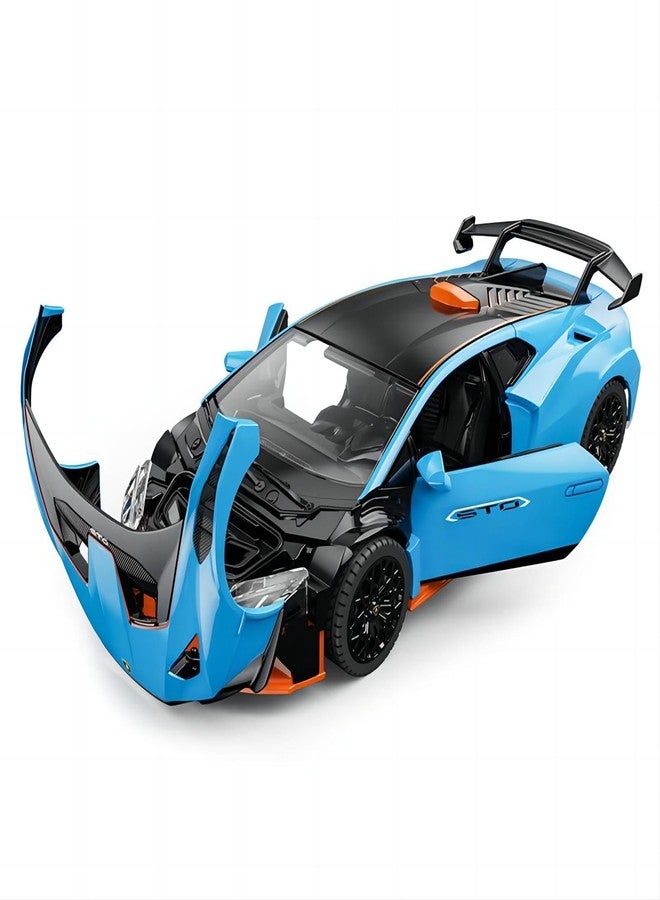 راستار سيارة راستار 64300 بمقياس 1/32 تعمل بالسحب للخلف - سيارة لعبة لامبورغيني هوراكان STO مرخصة رسميًا للأطفال، هدية مثالية للأولاد والبنات، لون أزرق - Image 5